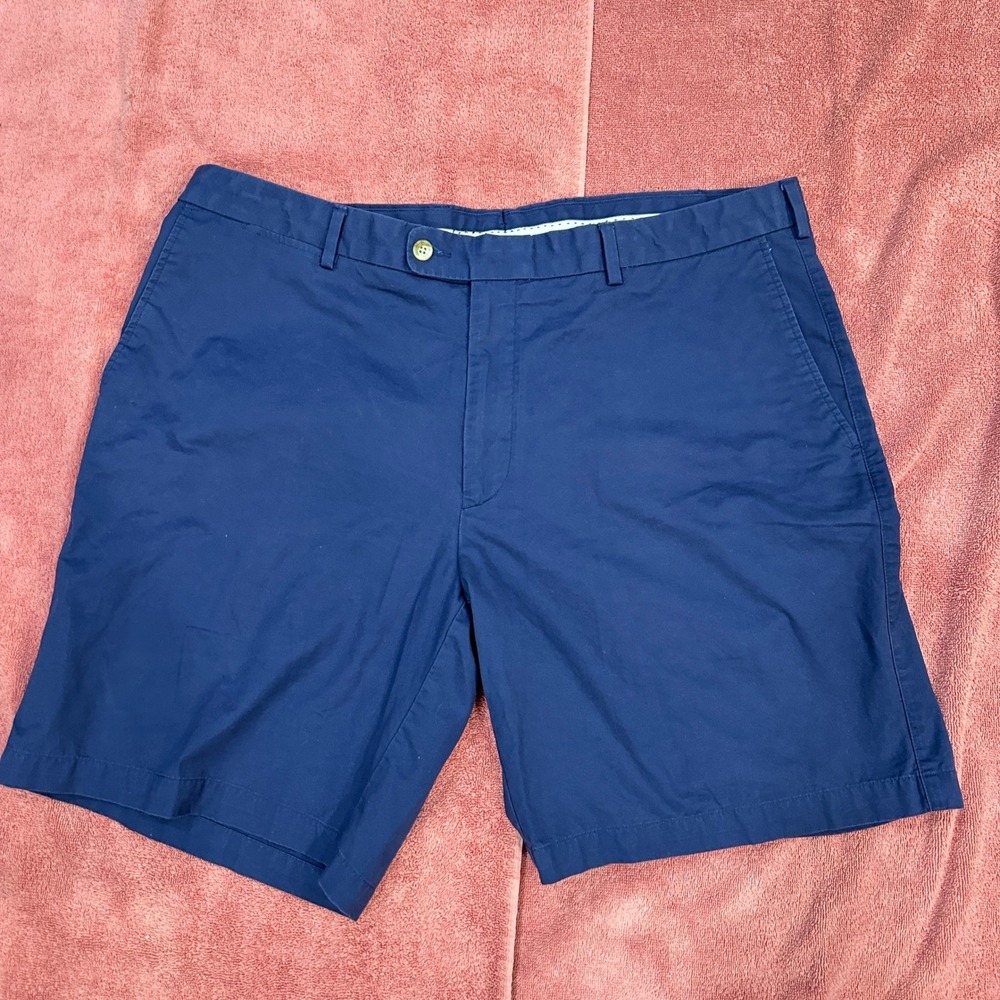 Peter Millar Mens‎ Navy Blue Cotton Flat Front Chino Shorts Size 40 Golf Casual